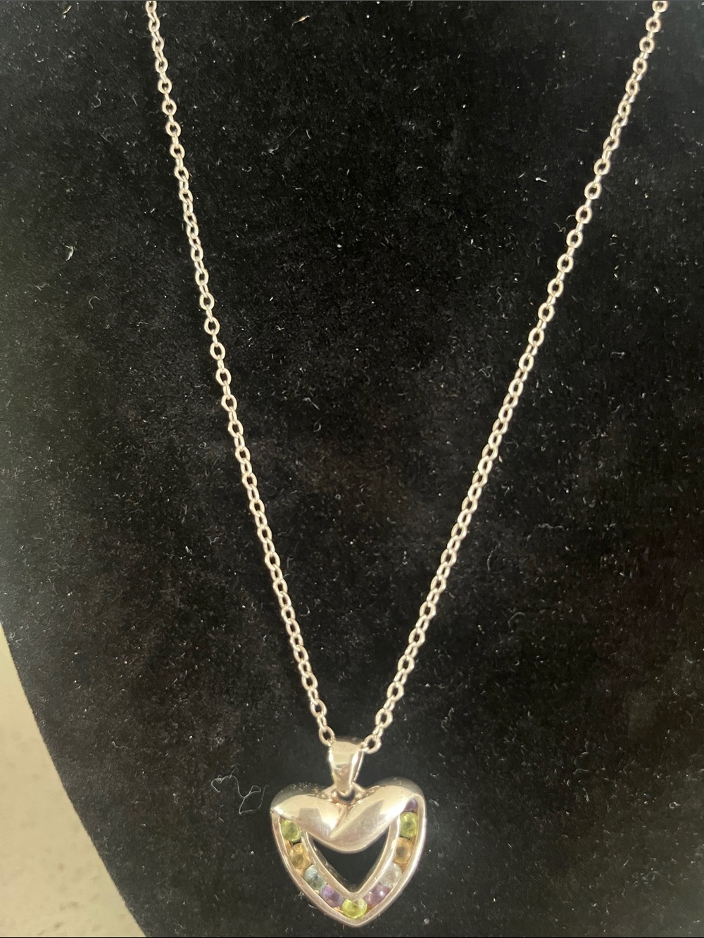 Silver Heart Pendant Necklace with Multicolor Gem Accents - Women Jewelry 925